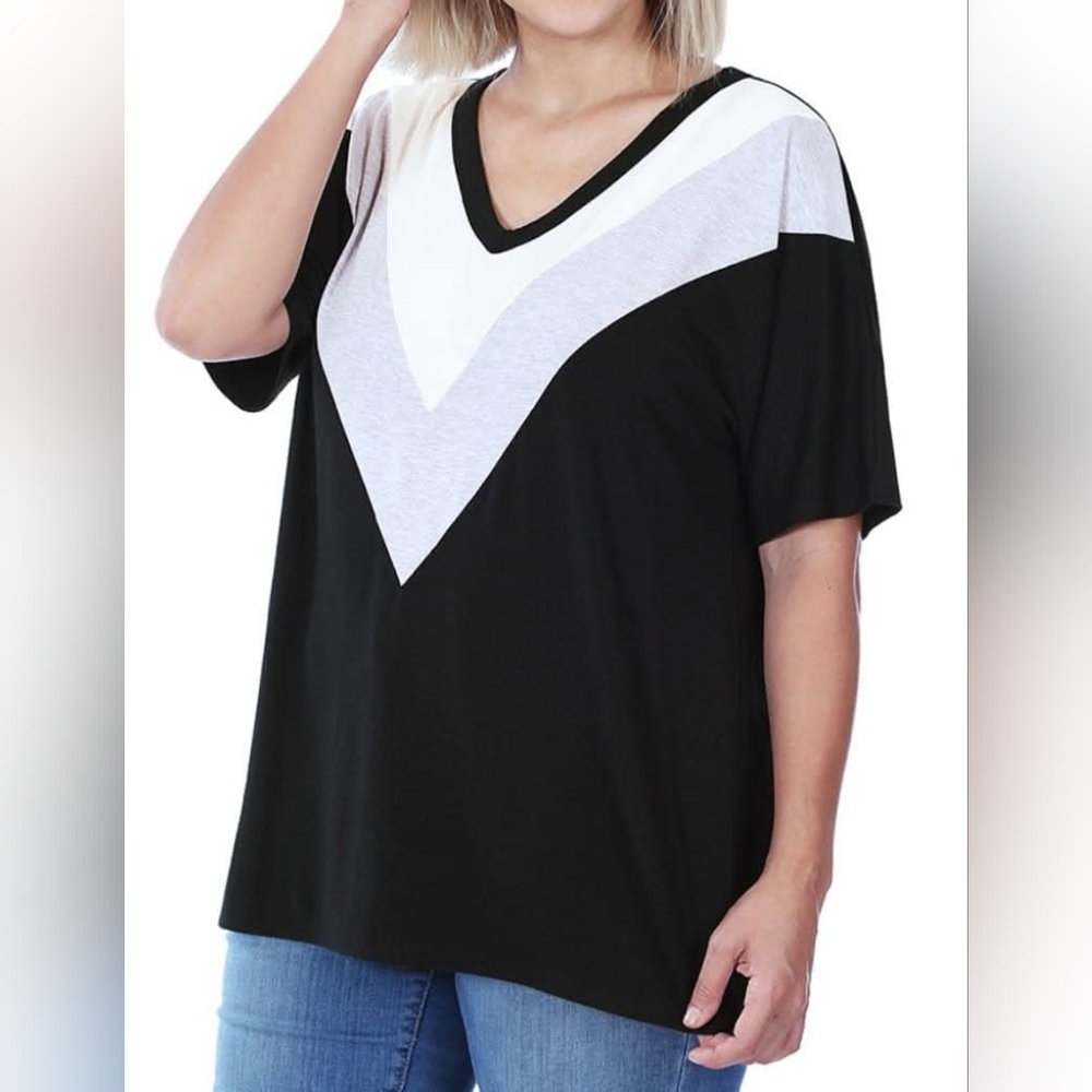 Black and White V-Neck Women's Top